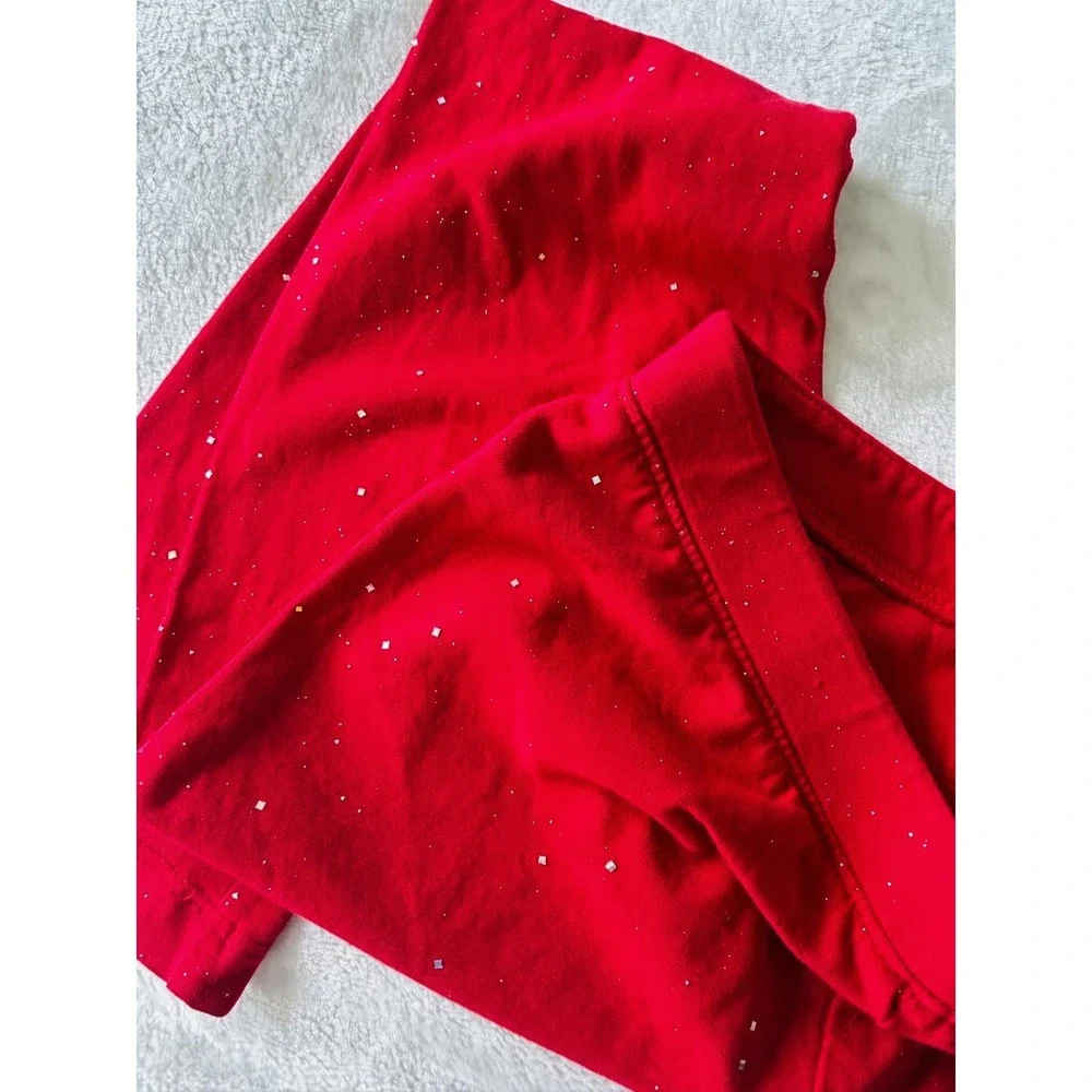 The Children's Place Girls Red Sparkle Glitter Leggings Size M 7/8 Holiday Pants